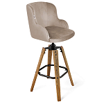 Барный стул со спинкой и подлокотниками на 4-х коричневых ножках Бежевый Велюр Ava Charm варинант исполнения - 1 | Loft Concept в Самаре