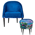 Кресло из натурального бука синее с цветочным принтом Impressionism in Art варинант исполнения - 2 | Loft Concept в Самаре
