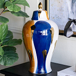 Ваза с крышкой и мазками синего и золого цвета на белом фоне Chinoiserie Ceramics варинант исполнения - 3 | Loft Concept в Самаре
