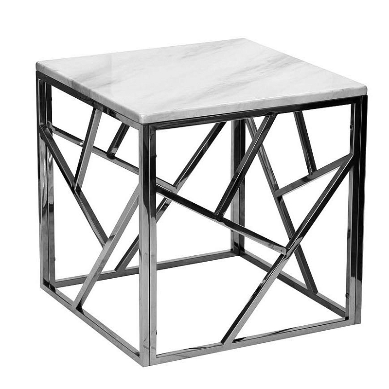 Приставной стол Serene Furnishing Chrome Marble Top Side Table Хром Белый в Самаре | Loft Concept 