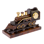 Часы настольные в виде паровоза из натурального камня Обсидиан Train Stone Clock варинант исполнения - 5 | Loft Concept в Самаре