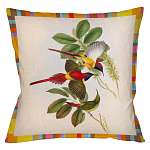 Декоративная подушка бежевая в разноцветную полоску с изображением птиц и цветов Blooming Birds Colorful Cushion варинант исполнения - 2 | Loft Concept в Самаре