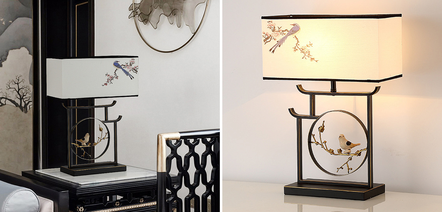 Настольная лампа с абажуром Bird Chinese Style Modern Table Lamp Настольная лампа с абажуром Bird Chinese Style Modern Table Lamp - Loft-Concept в Самаре