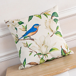 Декоративная подушка бежевая с изображением птица в саду Blooming Blue Birds варинант исполнения - 2 | Loft Concept в Самаре