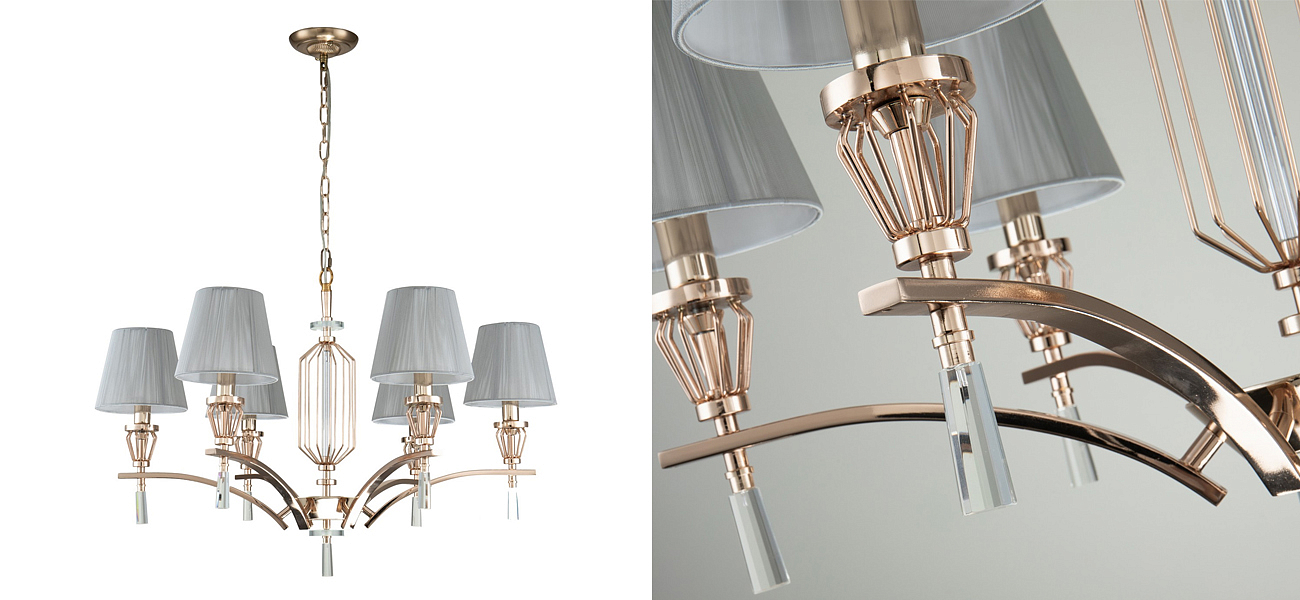 Люстра с абажурами из серых нитей Voile 6 ламп - Loft-Concept в Самаре