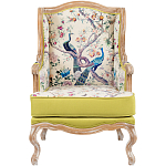 Кресло из натурального бука бежевое с изображением птиц и цветов Beige Green Chinoiserie Garden Armchair варинант исполнения - 1 | Loft Concept в Самаре