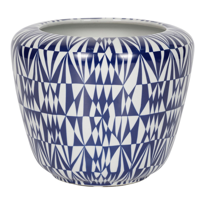 Кашпо с орнаментом в сочетании белого и синего цвета Artistic Flowerpot Синий Белый в Самаре | Loft Concept 