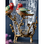 Ваза стеклянная прозрачная с бронзовым основанием в виде ветвей и фарфоровыми птичками Eden Garden варинант исполнения - 5 | Loft Concept в Самаре