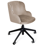 Стул с мягкой бежевой обивкой из велюра и подъемно-поворотным механизмом на черных колесиках Harper Beige варинант исполнения - 1 | Loft Concept в Самаре