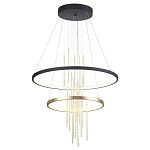 Люстра подвесная с 2-мя круглыми подвесами в черном и золотистом цвете и вертикальными подвесками Ring Horizontal варинант исполнения - 2 | Loft Concept в Самаре