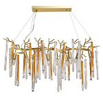 Люстра линейная золотого цвета с декоративными ветвями и длинными стеклянными подвесками в форме сосулек Droplet Chandelier варинант исполнения - 1 | Loft Concept в Самаре