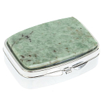 Таблетница карманная прямоугольная с 2-мя отделениями с зеркалом и накладкой из натурального камня Жадеит Silver Stone Pillboxes варинант исполнения - 1 | Loft Concept в Самаре
