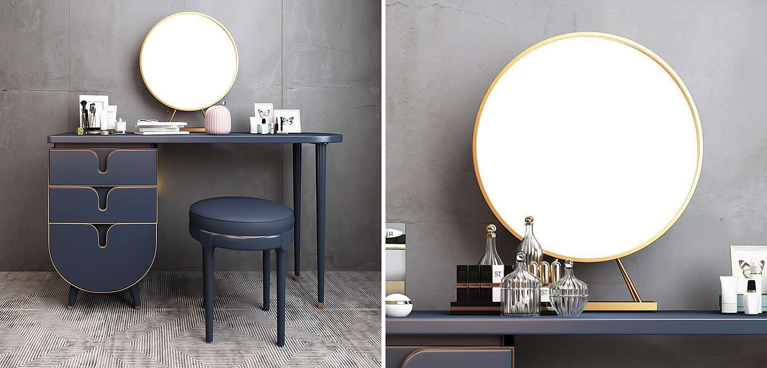 Комплект из туалетного стола, зеркала и пуфа Conna Dressing Table Blue Комплект из туалетного стола, зеркала и пуфа Conna Dressing Table Blue - Loft-Concept в Самаре