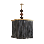 Люстра квадратная с бахромой и подвесом из деревянных бусин Psyche варинант исполнения - 1 | Loft Concept в Самаре