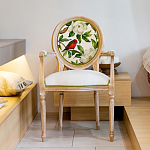 Стул с подлокотниками золотистый из бука с изображением птиц и цветов Blooming Red Birds варинант исполнения - 3 | Loft Concept в Самаре