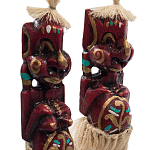 Комплект из 2-х деревянных статуэток Asmat Straw Headdress Statuettes Red Tattoo варинант исполнения - 3 | Loft Concept в Самаре