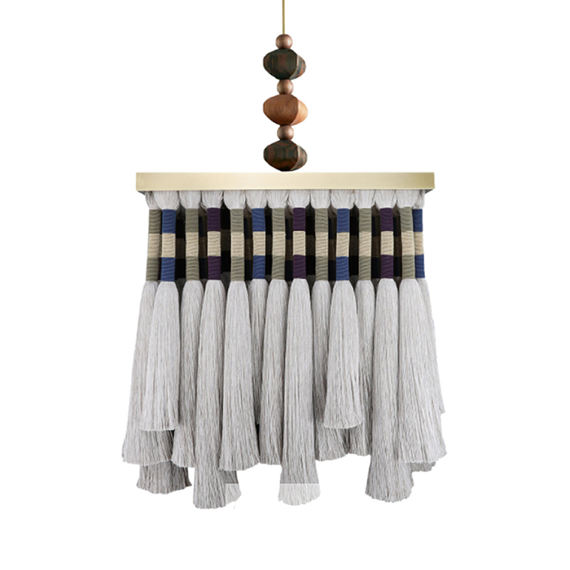 Люстра квадратная плетеная с бахромой Wicker Square Chandelier with Tassels Мульти в Самаре | Loft Concept 