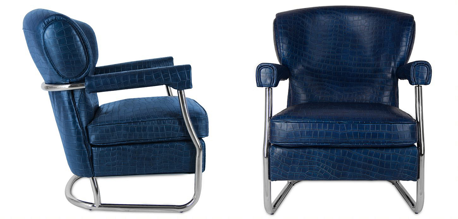 Кресло Eggert Armchair blue leather Кресло Eggert Armchair blue leather - Loft-Concept в Самаре