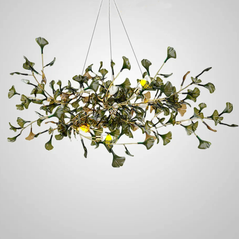 Люстра на ветвистом каркасе с листьями Horizontal Green Floral Chandelier Зеленый Латунь Люстра на ветвистом каркасе с листьями Horizontal Green Floral Chandelier Зеленый Латунь в Самаре | Loft Concept