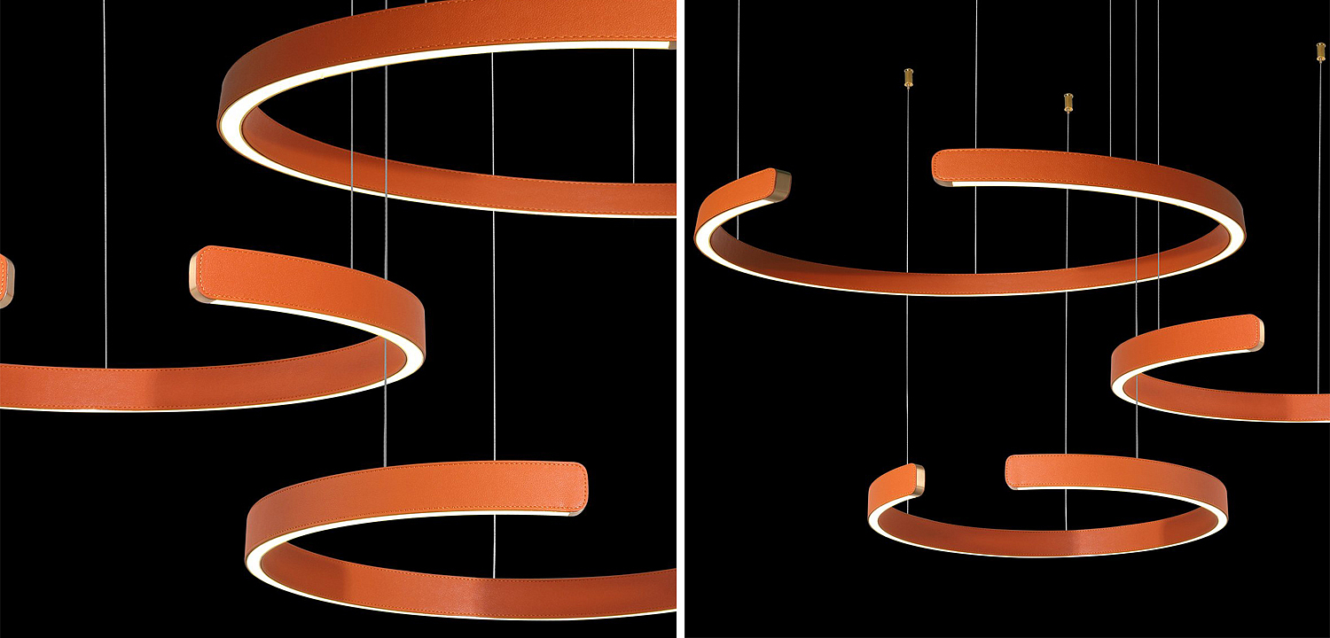 Люстра Half Ring 3 orange leather Люстра Half Ring 3 orange leather - Loft-Concept в Самаре