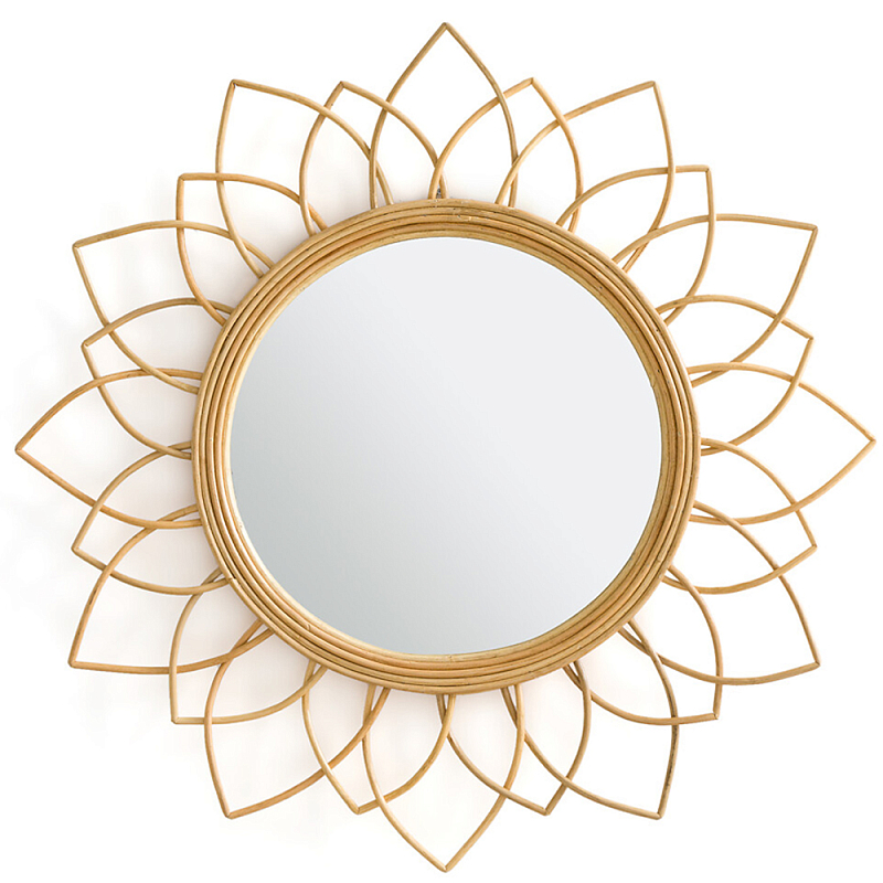 Зеркало из ротанга в форме цветка WICKER MIRROR 90 Бежевый Зеркало из ротанга в форме цветка WICKER MIRROR 90 Бежевый в Самаре | Loft Concept
