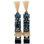 Комплект из 2-х деревянных статуэток Asmat Straw Headdress Statuettes Dark Blue варинант исполнения - 4 | Loft Concept в Самаре