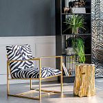 Кресло с металлическим золотистым каркасом и мягкой обивкой с чёрно-белым принтом зебры Wild animals варинант исполнения - 5 | Loft Concept в Самаре