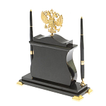 Часы настольные с Гербом России и 2-мя шариковыми ручками в комплекте Stone Clock варинант исполнения - 3 | Loft Concept в Самаре