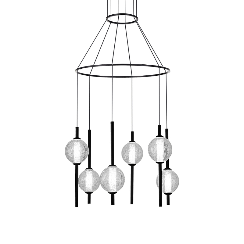 Люстра светодиодная с 6-ю сферическими стеклянными плафонами Splatter Прозрачный Черный в Самаре | Loft Concept 