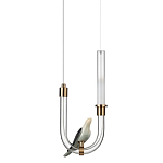 Подвесной светильник с декоративной фигуркой птицы на прозрачной изогнутой трубке Ganthea варинант исполнения - 1 | Loft Concept в Самаре