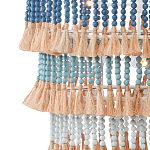 Люстра трехъярусная с декором из круглых деревянных бусин с кисточками Blue Wooden Beads Chandelier варинант исполнения - 2 | Loft Concept в Самаре