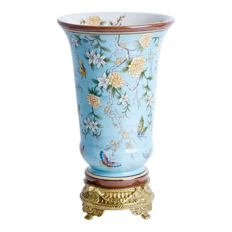 Ваза из голубого фарфора с бронзовыми элементами Blue Garden Бронза Мульти Голубой в Самаре | Loft Concept 