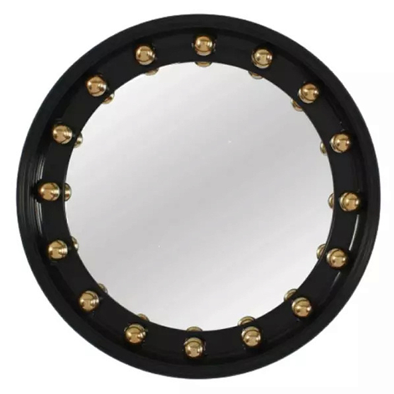 Зеркало черное с круглыми золотыми декоративными элементами Prince of the Church Черный Золотой в Самаре | Loft Concept 