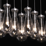 Люстра с 9-ю прозрачными плафонами из стекла в форме капли на прямоугольном потолочном основании цвета хром Lucid Rain  варинант исполнения - 5 | Loft Concept в Самаре