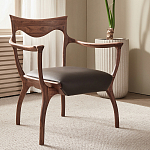 Стул деревянный с мягким сиденьем из коричневой натуральной кожи Moon Walnut Furniture варинант исполнения - 1 | Loft Concept в Самаре