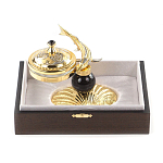 Икорница с декором "Стерлядка на ракушке" с гравировкой на подставке из натурального камня Обсидиан Decorative Cavair Dishes варинант исполнения - 4 | Loft Concept в Самаре