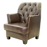 Кресло кожаное c мягкими подлокотниками на 4-х деревянных ножках из массива березы Joseph Armchair brown варинант исполнения - 2 | Loft Concept в Самаре