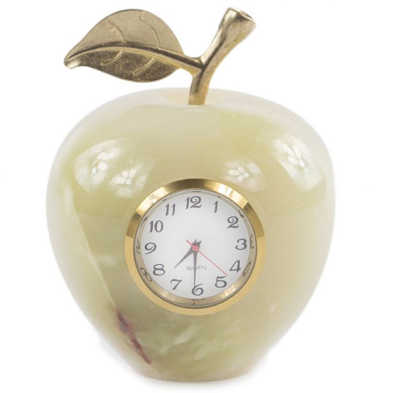 Часы настольные в виде яблока из натурального камня Оникс Stone Clock Зеленый Коричневый Золотой Белый Часы настольные в виде яблока из натурального камня Оникс Stone Clock Зеленый Коричневый Золотой Белый в Самаре | Loft Concept
