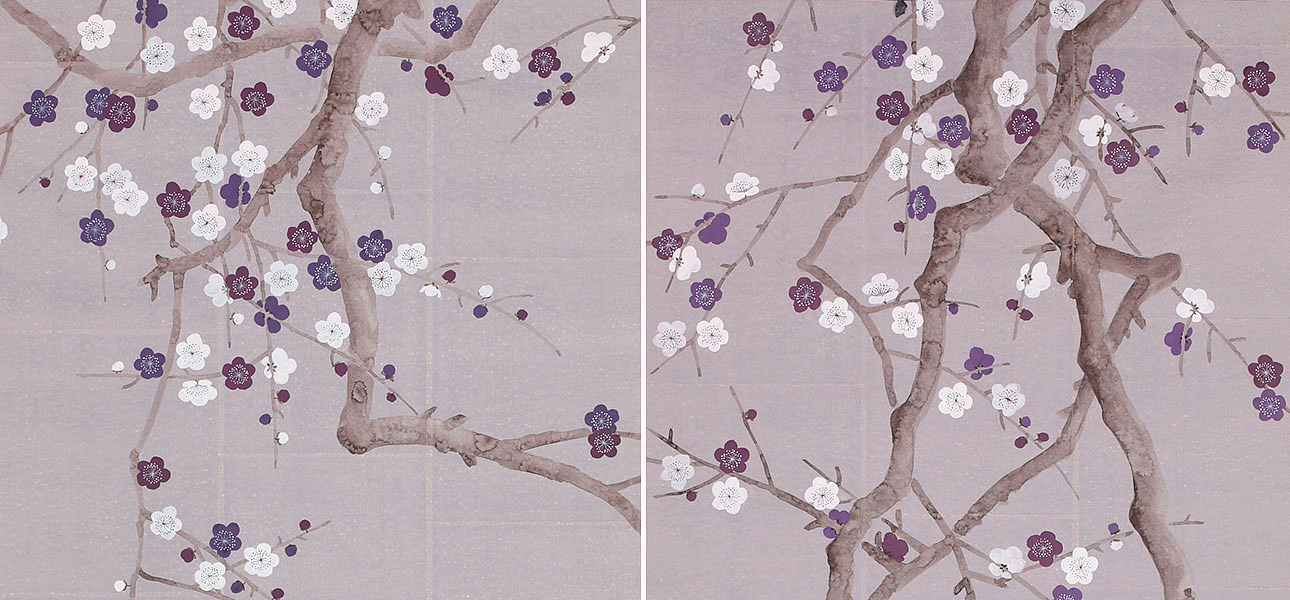 Обои ручная роспись Plum Blossom Lavender on Rich Mauve India tea paper Обои ручная роспись Plum Blossom Lavender on Rich Mauve India tea paper - Loft-Concept в Самаре
