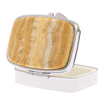 Таблетница карманная прямоугольная с 2-мя отделениями с зеркалом и накладкой из натурального камня Оникс Silver Stone Pillboxes варинант исполнения - 2 | Loft Concept в Самаре