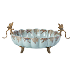 Чаша из голубого фарфора на бронзовых ножках с рисунком цветов и фигурками стрекоз Blue Garden варинант исполнения - 1 | Loft Concept в Самаре