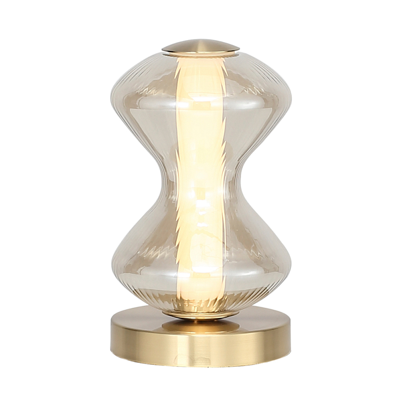 Настольная лампа светодиодная с волнообразным стеклянным плафоном Amphora of Light Коньяк Золотой в Самаре | Loft Concept 