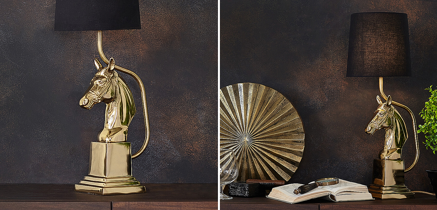 Настольная лампа с абажуром Lampshade Horse Sculpture Gold Настольная лампа с абажуром Lampshade Horse Sculpture Gold - Loft-Concept в Самаре
