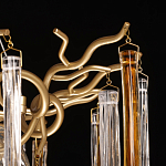 Люстра линейная золотого цвета с декоративными ветвями и длинными стеклянными подвесками в форме сосулек Droplet Chandelier варинант исполнения - 6 | Loft Concept в Самаре