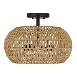 Потолочный светильник с плафоном из плетеного джута и черным каркасом Quoizel варинант исполнения - 2 | Loft Concept в Самаре