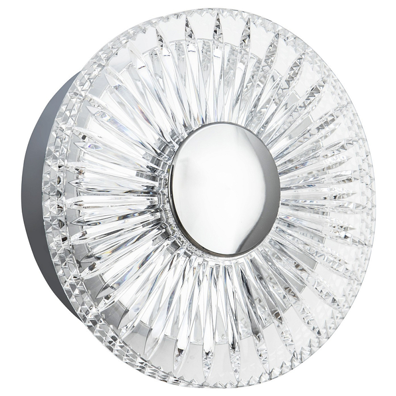 Бра с круглым рельефным плафоном Glass Peonies Chrome Wall Lamp Прозрачный Хром Бра с круглым рельефным плафоном Glass Peonies Chrome Wall Lamp Прозрачный Хром в Самаре | Loft Concept