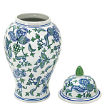 Ваза с крышкой и зелено-голубым рисунком на белом фоне 51 см Blue & White Ornament варинант исполнения - 2 | Loft Concept в Самаре