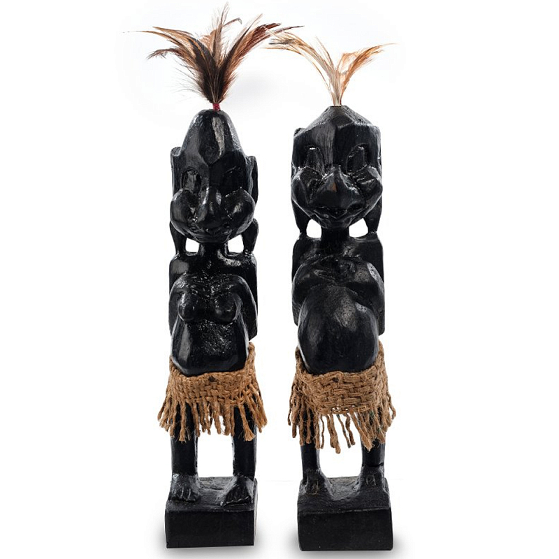 Комплект из 2-х деревянных статуэток Asmat Statuettes Black Черный Коричневый в Самаре | Loft Concept 