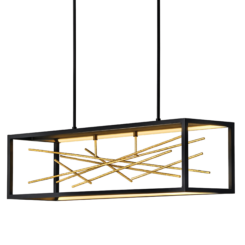 Люстра прямоугольная черного цвета с декором в виде ветвей в золотой отделке Hinkley Золотой Черный в Самаре | Loft Concept 
