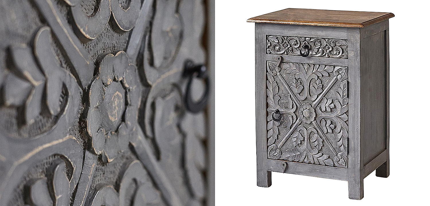 Тумба Indian Antique White Furniture Nightstand Ganica серый Тумба Indian Antique White Furniture Nightstand Ganica серый - Loft-Concept в Самаре